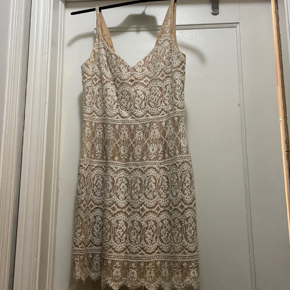 White Lace illusion beaded dress by Cache